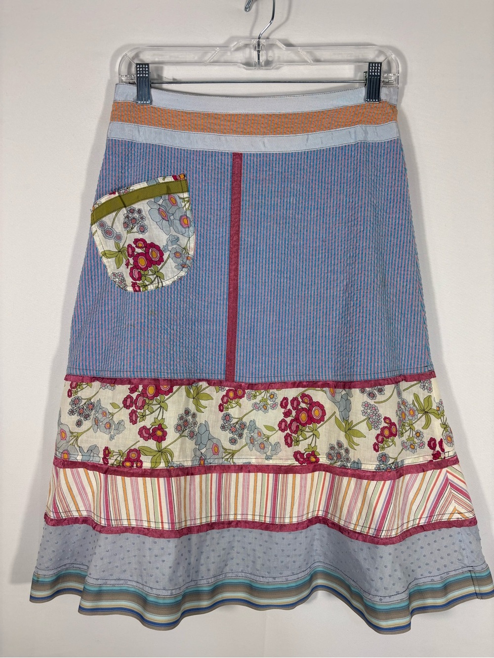 Neesh by D.A.R. Patchwork Floral Cotton A-Line Skirt Artsy Boho Small
